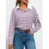 imageCicy Bell Womens Long Sleeve Rugby Polo Shirts Oversized Striped Collared Sweatshirt Color Block Tunic TopsPurple