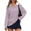 imageCicy Bell Womens Long Sleeve Rugby Polo Shirts Oversized Striped Collared Sweatshirt Color Block Tunic TopsPurple