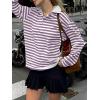 imageCicy Bell Womens Long Sleeve Rugby Polo Shirts Oversized Striped Collared Sweatshirt Color Block Tunic TopsPurple
