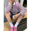 imageCicy Bell Womens Long Sleeve Rugby Polo Shirts Oversized Striped Collared Sweatshirt Color Block Tunic TopsPurple