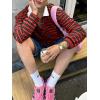 imageCicy Bell Womens Long Sleeve Rugby Polo Shirts Oversized Striped Collared Sweatshirt Color Block Tunic TopsRed