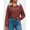 imageCicy Bell Womens Long Sleeve Rugby Polo Shirts Oversized Striped Collared Sweatshirt Color Block Tunic TopsRed