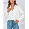 imageCicy Bell Womens Silk Blouse Tops V Neck Puff Long Sleeve Button Down Shirts for Work Office Casual White