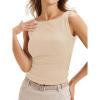 imageCicy Bell Womens Boat Neck Tank Tops Summer Tight Ruched Sleeveless ShirtsApricot