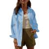 imageCicy Bell Womens Button Down Shirts Jackets Shackets Eyelet Hollow Out Embroidery Long Sleeve Blouses TopsBlue