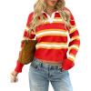imageCicy Bell Womens Cropped Polo Sweater Striped Long Sleeve Shirts Lightweight Color Block Knit Pullover TopsRed