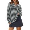 imageCicy Bell Womens Long Sleeve Rugby Polo Shirts Oversized Striped Collared Sweatshirt Color Block Tunic TopsBlack