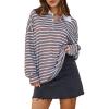 imageCicy Bell Womens Long Sleeve Rugby Polo Shirts Oversized Striped Collared Sweatshirt Color Block Tunic TopsBlue