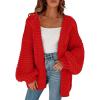 imageCicy Bell Womens Open Front Chunky Knit Cardigan Loose Lantern Sleeve Oversized Sweater CoatsRed