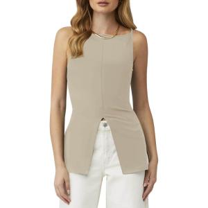 imageCicy Bell Womens High Neck Tank Top Trendy Spaghetti Strap Front Split Hem Flare Cami Summer Tops
