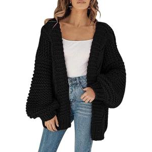 imageCicy Bell Womens Open Front Chunky Knit Cardigan Loose Lantern Sleeve Oversized Sweater CoatsBlack