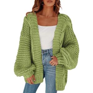 imageCicy Bell Womens Open Front Chunky Knit Cardigan Loose Lantern Sleeve Oversized Sweater CoatsGreen