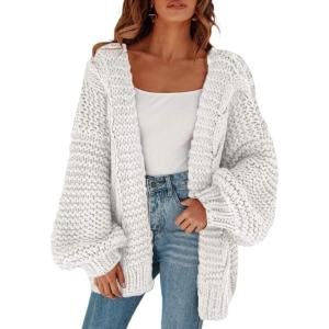 imageCicy Bell Womens Open Front Chunky Knit Cardigan Loose Lantern Sleeve Oversized Sweater CoatsWhite