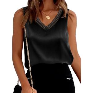 imageCicy Bell Womens Silk Satin Tank Tops Lace V Neck Blouse Dressy Casual Shirts Camisole
