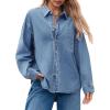 imageCicy Bell Womens Oversized Denim Shirts Jackets Button Down Curved Hem Long Sleeve Jean Tops ShacketsJean Blue
