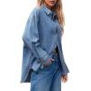imageCicy Bell Womens Oversized Denim Shirts Jackets Button Down Curved Hem Long Sleeve Jean Tops ShacketsJean Blue