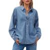 imageCicy Bell Womens Oversized Denim Shirts Jackets Button Down Curved Hem Long Sleeve Jean Tops ShacketsJean Blue