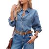 imageCicy Bell Womens Oversized Denim Shirts Jackets Button Down Curved Hem Long Sleeve Jean Tops ShacketsJean Blue
