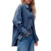 imageCicy Bell Womens Oversized Denim Shirts Jackets Button Down Curved Hem Long Sleeve Jean Tops ShacketsNavy