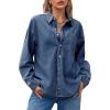 imageCicy Bell Womens Oversized Denim Shirts Jackets Button Down Curved Hem Long Sleeve Jean Tops ShacketsNavy