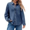 imageCicy Bell Womens Oversized Denim Shirts Jackets Button Down Curved Hem Long Sleeve Jean Tops ShacketsNavy
