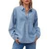 imageCicy Bell Womens Oversized Denim Shirts Jackets Button Down Curved Hem Long Sleeve Jean Tops ShacketsWashed Blue