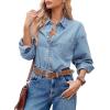 imageCicy Bell Womens Oversized Denim Shirts Jackets Button Down Curved Hem Long Sleeve Jean Tops ShacketsWashed Blue
