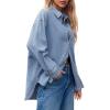 imageCicy Bell Womens Oversized Denim Shirts Jackets Button Down Curved Hem Long Sleeve Jean Tops ShacketsWashed Blue