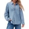 imageCicy Bell Womens Oversized Denim Shirts Jackets Button Down Curved Hem Long Sleeve Jean Tops ShacketsWashed Blue
