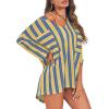 imageCicy Bell Womens Oversized Striped Shirts 34 Sleeve V Neck Loose Fit Tunic Tops Dressy Casual BlouseMustard