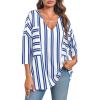 imageCicy Bell Womens Oversized Striped Shirts 34 Sleeve V Neck Loose Fit Tunic Tops Dressy Casual BlouseNavy