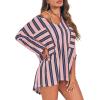 imageCicy Bell Womens Oversized Striped Shirts 34 Sleeve V Neck Loose Fit Tunic Tops Dressy Casual BlousePink