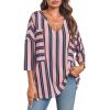 imageCicy Bell Womens Oversized Striped Shirts 34 Sleeve V Neck Loose Fit Tunic Tops Dressy Casual BlousePink