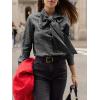 imageCicy Bell Womens Plaid Shirts Bow Tied Neck Button Down Long Sleeve Casual Dressy Blouse TopsBlack
