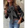 imageCicy Bell Womens Plaid Shirts Bow Tied Neck Button Down Long Sleeve Casual Dressy Blouse TopsBlack