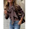 imageCicy Bell Womens Plaid Shirts Bow Tied Neck Button Down Long Sleeve Casual Dressy Blouse TopsBrown