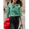 imageCicy Bell Womens Plaid Shirts Bow Tied Neck Button Down Long Sleeve Casual Dressy Blouse TopsGreen