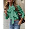 imageCicy Bell Womens Plaid Shirts Bow Tied Neck Button Down Long Sleeve Casual Dressy Blouse TopsGreen