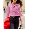 imageCicy Bell Womens Plaid Shirts Bow Tied Neck Button Down Long Sleeve Casual Dressy Blouse TopsPink