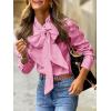 imageCicy Bell Womens Plaid Shirts Bow Tied Neck Button Down Long Sleeve Casual Dressy Blouse TopsPink