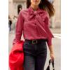 imageCicy Bell Womens Plaid Shirts Bow Tied Neck Button Down Long Sleeve Casual Dressy Blouse TopsRed