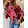 imageCicy Bell Womens Plaid Shirts Bow Tied Neck Button Down Long Sleeve Casual Dressy Blouse TopsRed