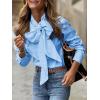 imageCicy Bell Womens Plaid Shirts Bow Tied Neck Button Down Long Sleeve Casual Dressy Blouse TopsSky Blue