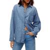 imageCicy Bell Womens Oversized Denim Shirts Jackets Button Down Curved Hem Long Sleeve Jean Tops ShacketsJean Blue