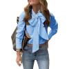 imageCicy Bell Womens Plaid Shirts Bow Tied Neck Button Down Long Sleeve Casual Dressy Blouse TopsSky Blue