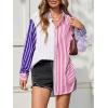imageCicy Bell Womens Color Block Striped Button Down Shirts Oversized Trendy Casual Blouses Long Sleeve TopsPurple