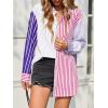 imageCicy Bell Womens Color Block Striped Button Down Shirts Oversized Trendy Casual Blouses Long Sleeve TopsPurple