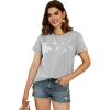 imageCicy Bell Womens Dandelion Print T Shirts Cute Graphic Tees Short Sleeve Summer Cotton Tee TopsGrey