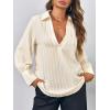 imageCicy Bell Womens Deep V Neck Blouse Casual Striped Long Sleeve Loose Fit Work Shirt TopsBeige