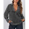 imageCicy Bell Womens Deep V Neck Blouse Casual Striped Long Sleeve Loose Fit Work Shirt TopsBlack